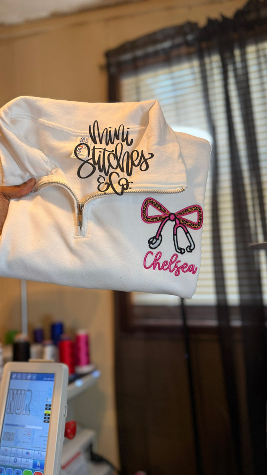 Fabric Bow Stethoscope Quarter Zip