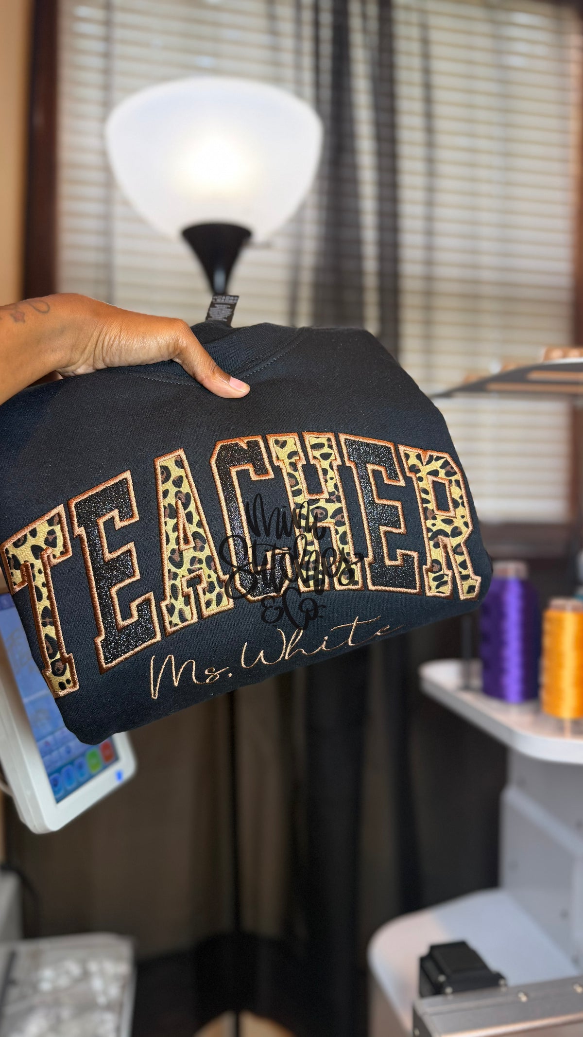 Personalized Cheetah & Black Glitter Sweatshirt
